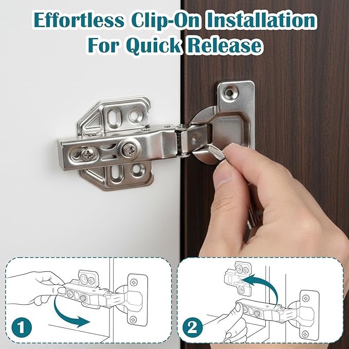 24 Pack Full Overlay Soft Close Cabinet Hinges, 105° Concealed Hidden Hinges with Clip-On Plates, 3D Adjustable for Frameless & Face Frame Cabinets - Silver