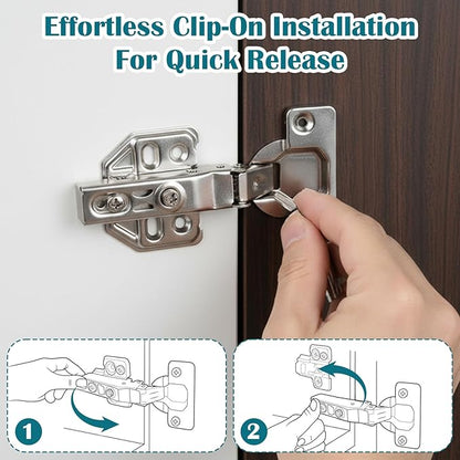 24 Pack Full Overlay Soft Close Cabinet Hinges, 105° Concealed Hidden Hinges with Clip-On Plates, 3D Adjustable for Frameless & Face Frame Cabinets - Silver