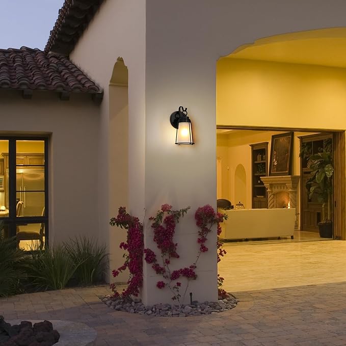 Farmhouse Outdoor Wall Light Fixture, Black Exterior Wall Mounted Lantern Sconces with Frosted Glass, Anti-Rust Porch Lights for Front Door, Garage, Entry, Porch, Patio, and Gazebo
