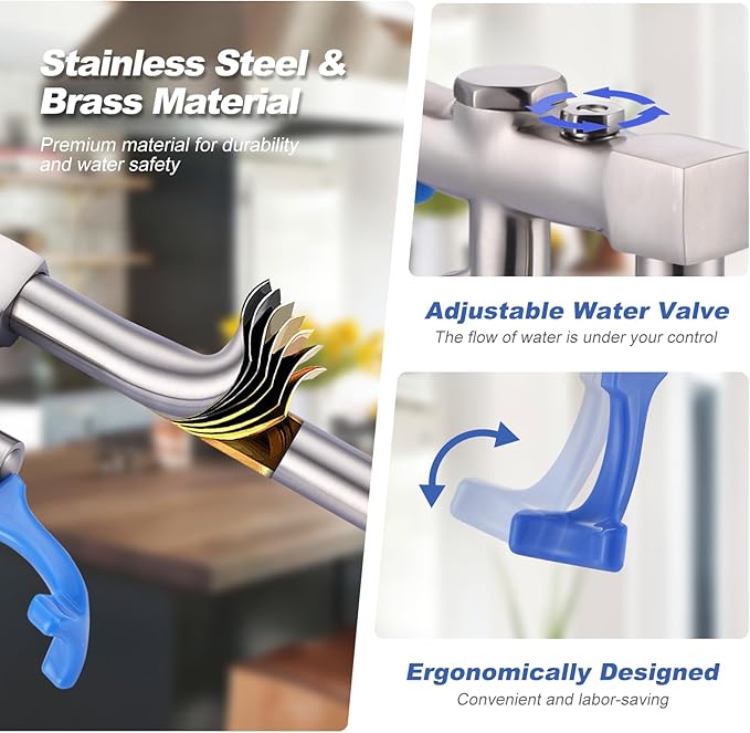 WOWOW Glass Filler Faucet 9 Inches, Deck Mount Pedestal Glass Filling Water Station Brushed Nickel, G1/2" Male Filling Station for Bar Hotel Restaurant and Dining Hall