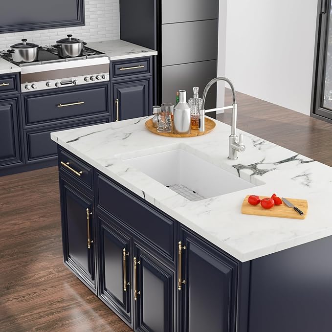 Kichae 32 Inch White Undermount Sink Fireclay 32x19 Inch White Kitchen Sink Dual Drop in & Undermount Kitchen Sinks Single Bowl Deep Porcelain Ceramic Sinks