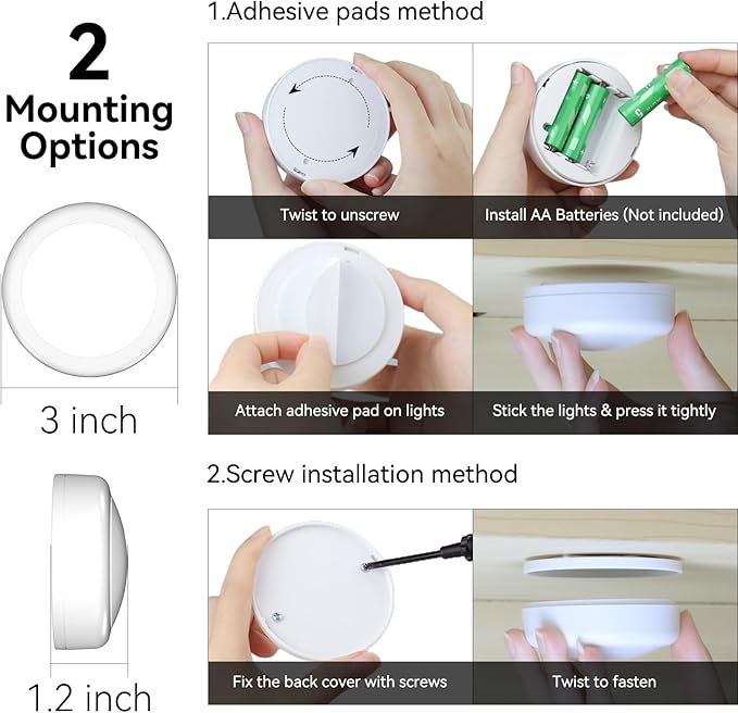 LED Puck Lights with Remote Control, Under Cabinet Lighting Stick on Tap/Push Lights, Battery Operated Closet Lights, Wireless Led Wall Light for Bedroom, Under Counter Light for Kitchen,3 Pack