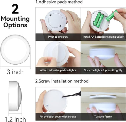 LED Puck Lights with Remote Control, Under Cabinet Lighting Stick on Tap/Push Lights, Battery Operated Closet Lights, Wireless Led Wall Light for Bedroom, Under Counter Light for Kitchen,3 Pack
