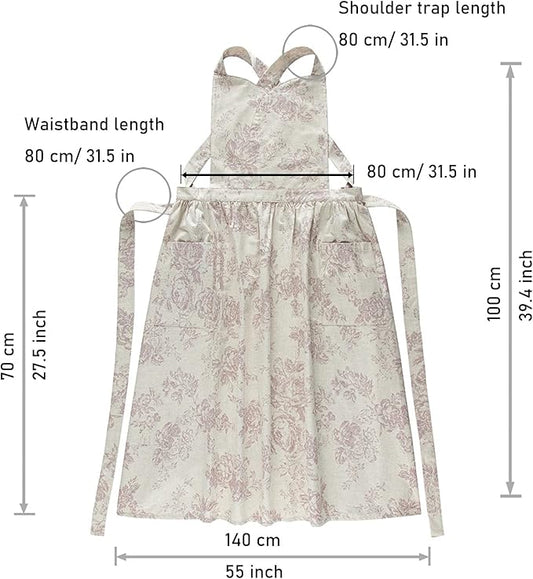 Adult Kitchen Apron Floral Cotton Waterproof Adjustable Apron Cooking Baking Garden Chef Apron with Pocket