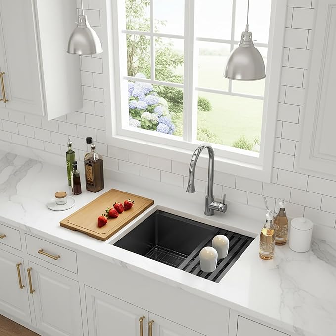 Black Undermount Kitchen Sink,16 Gauge T-304S Stainless Steel Workstation Sinks with Accessories, 23"x 18" X 10" Deep Kitchen Sink can hold Large Pot