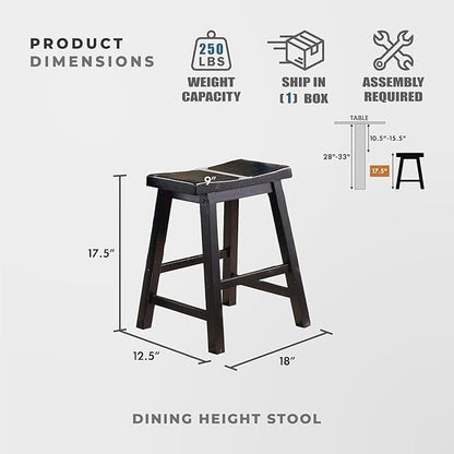 Lexicon Finnian Saddle Solid Wood Stool Set of 2 - Saddle Kitchen Stool Dining Height Stools for Dining, Armless Counter Chair Seating, Perfect Casual - 17.5" SH Black Sand
