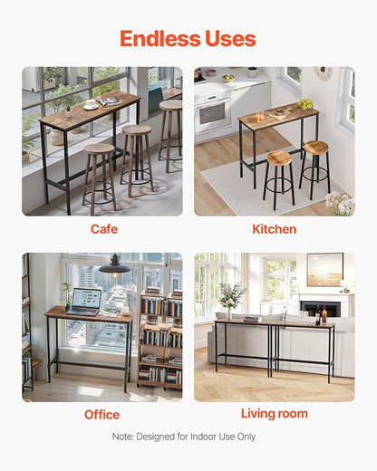 VEVOR Bar Table, Sturdy Metal Frame High Top Pub Table, Narrow Long Kitchen Dining, Cocktail Counter Bar Height Desk, Easy to Assemble,39x16x35.5 in, for Living Room Party, Rustic Brown and Black