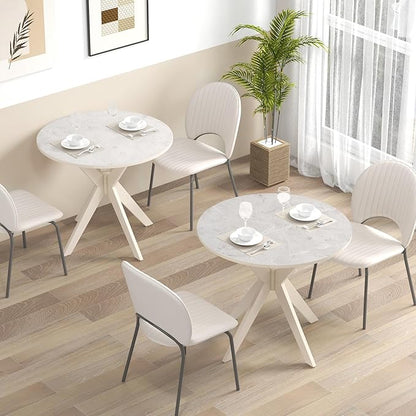 Giantex 36" Round Wood Dining Table, Farmhouse Kitchen Table with Intersecting Pedestal Base & Solid Rubber Wood Legs, Vintage Coffee Tables for Dinette, Small Spaces, Restaurant, White