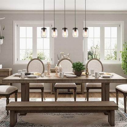 LNC Farmhouse Mason Jar Chandelier, 5-Light Adjustable Rustic Pendant Chandeliers Hanging Light Fixture for Kitchen Island and Dining Room Brown