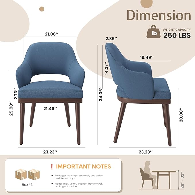 MALOL Wooden Dining Chairs Set of 4, Modern Fabric Upholstered Dining Room Chair, Kitchen Side Chairs, Farmhouse Dinner Chair with Open Back for Kitchen, Blue
