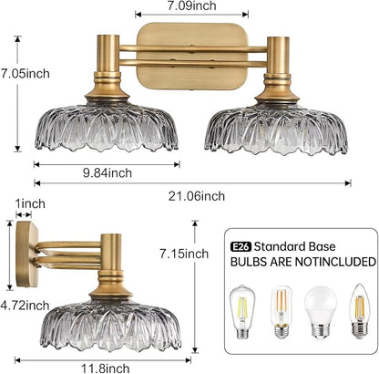 2 Light Bathroom Vanity Lights Grey Glass Lampshade Wall Sconces for Kitchen Dining Room Bedroom Hallway
