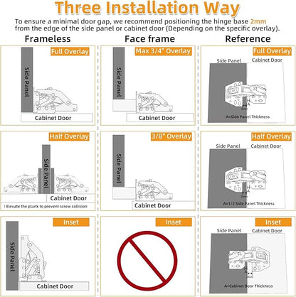 Chibery 4 Pack 90° RV Cabinet Hinges, Heavy Duty Surface Mount Soft Close Accessories, Face Frame & Frameless, Self Closing, No Pre-Drilled Cup Hole for Cabinets, Camper Van, Trailer, Vehicle-Mounted