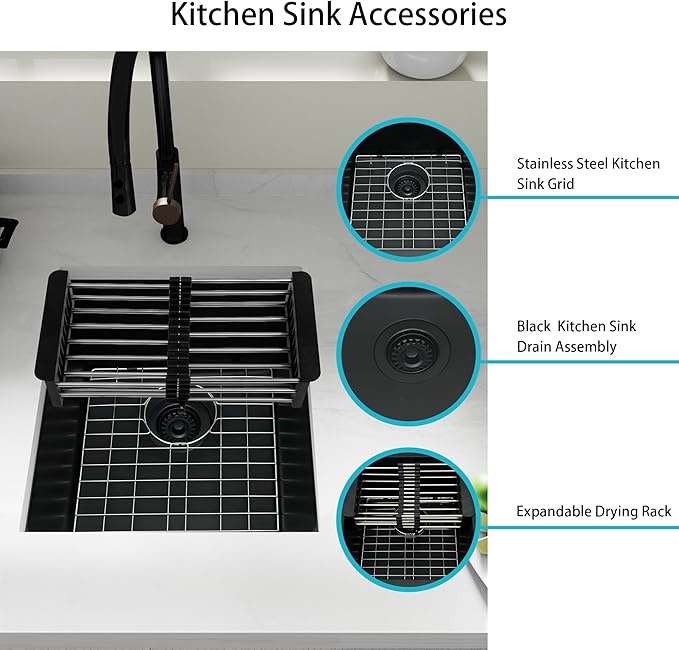 Black Bar Sink,Black Granite Composite Kitchen Sinks With Accessories, 17 Inch Undermount Quartz Stone Kitchen Sinks, 17" x 19" x 10" Small Kitchen Sink used for RV, Bar, Outdoor and Wet Bar