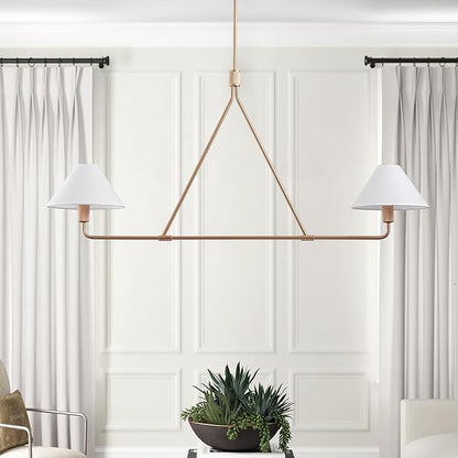 Aiwen Modern 2-Light Kitchen Island Pendant Light 46.45 inch Rose Gold Pendant Lights with Fabric Shade Classic Farmhouse Linear Chandelier Over Table for Dining Room Bar E12