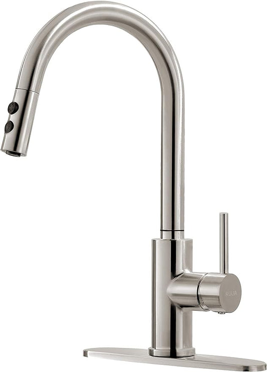 RULIA Kitchen Faucet, Kitchen Sink Faucet, Sink Faucet, Pull-Down Kitchen Faucets, Bar Kitchen Faucet, Brushed Nickel, Metal Spray Head, RB1018
