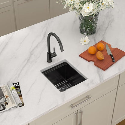 Dcolora 13"x15 Black Small Bar Sink, Heavy Duty 16 Gauge 304 Stainless Steel, with Cover Board for Saving Space, Udnermount Installation Fit for Small Kitchen,Bar, RV, #DC-U2533004BW