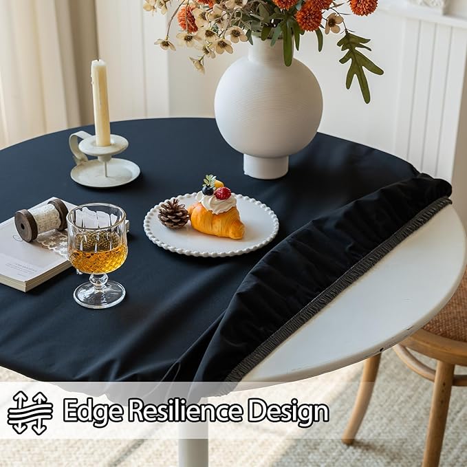 Asnomy Fitted Round Washable Table Cover, Wipeable Waterproof Table Cloth Fits 40"-44" Diameter Round Table for Dining,Camping,Banquets,Parties,Indoor and Outdoor, 4PC