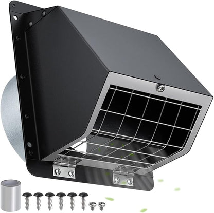 4" Dryer Vent Cover Outdoor,Dryer Vent Covers for Exterior Wall Vent Hood Outlet Air Vent,Dryer Vent Cover Outside,Exterior Dryer Exhaust Vent Cover Cap for House AC,Through Wall Dryer Vent Kit,Black