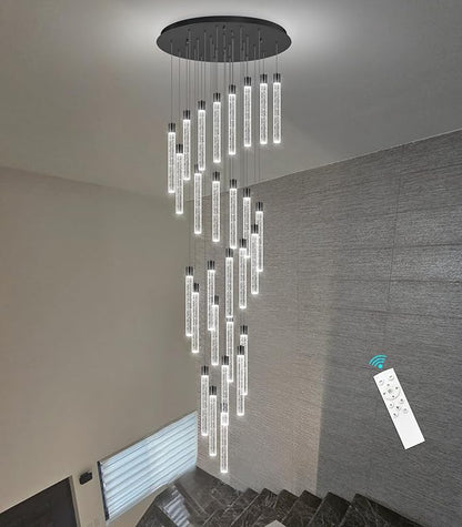 28-Light Long Large Modern Led Crystal Chandeliers Modern Spiral Chandeliers High Ceilings Chandelier for Staircase Foyer Black