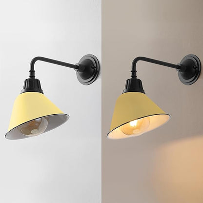 JONATHAN Y 9.63" Matte Yellow/Black 1-Light Farmhouse Outdoor Sconce, Industrial LED Wall Light, Gooseneck Arm Barn Lamp with Metal Bell Shade for Porch, Patio, Kitchen, LED Bulb Included (JYL7612H)