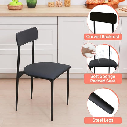 walsport Round Dining Table Set for 2, 3-Piece Wood Tabletop Samill Kitchen Table and Chairs with Strong Metal Frame, Modern Dinette with Chairs for Small Spaces Living Room (Black)