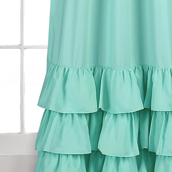 Lush Decor Allison Ruffle Light Filtering Window Curtain Panels Pair 40" W x 84" L Aqua - Coquette Curtains for Bedroom - Drapes - Ruffle Curtains Kids