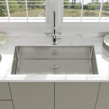 36 Undermount Kitchen Sink - Beslend 36x19 Inch Undermount Stainless Steel Kitchen Sink 16 Gauge Single Bowl Round Corner Single Dish Basin Under Counter Basin, Sink Only