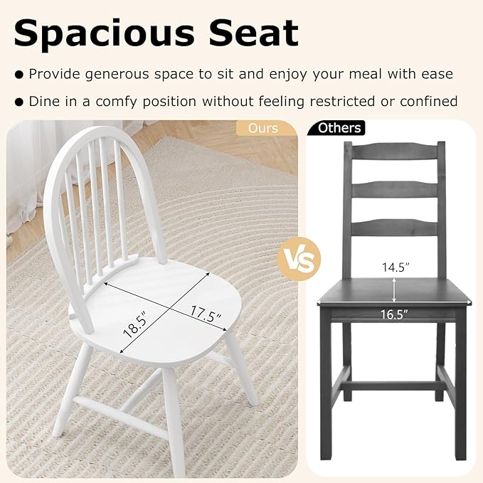 HAPPYGRILL 2 Pieces Wooden Dining Chairs Set, Vintage Armless Windsor Chairs, Kitchen Dining Chairs with Backrest, White