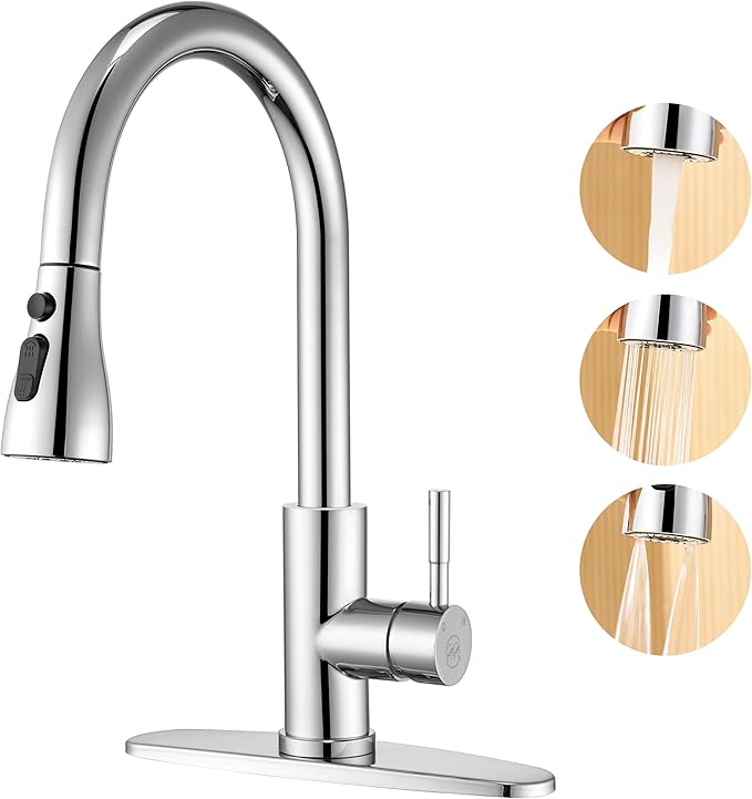 GAGALIFE Chrome Kitchen Faucets with Pull Down Sprayer - High Pressure Blade Spray Kitchen Sink Faucet, High Arc Single Handle Stainless Steel Classic Pull Out Spray Kitchen Faucet 1 or 3 Hole