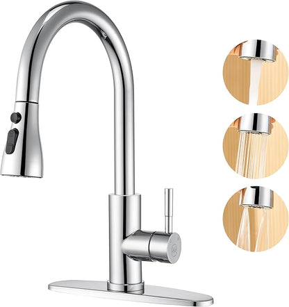 GAGALIFE Chrome Kitchen Faucets with Pull Down Sprayer - High Pressure Blade Spray Kitchen Sink Faucet, High Arc Single Handle Stainless Steel Classic Pull Out Spray Kitchen Faucet 1 or 3 Hole