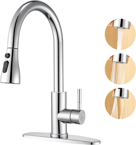 GAGALIFE Chrome Kitchen Faucets with Pull Down Sprayer - High Pressure Blade Spray Kitchen Sink Faucet, High Arc Single Handle Stainless Steel Classic Pull Out Spray Kitchen Faucet 1 or 3 Hole