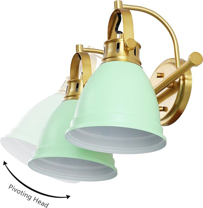 JONATHAN Y 16.25" Mint Green/Brass Gold 2-Light LED Vanity Light, Adjustable Wall Sconce for Bathroom Mirror, Farmhouse Bohemian Kitchen Light, Iron Black Bell Shade (JYL1115D)