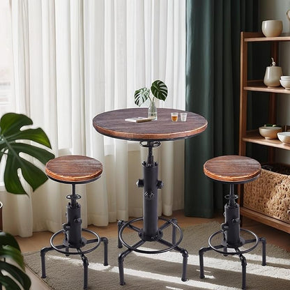 Kitchen Table Set, 3 Piece Pub Table Set, Modern Round bar Table and Stools for 2, Bistro Bar Height Table Industrial Bar Stools Height Adjustable Easy Assemble for Kitchen Dining