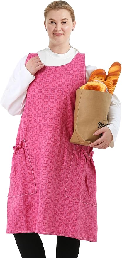 Big Plus Size Aprons for Women with Pockets Cotton Linen Baking Kitchen Cooking