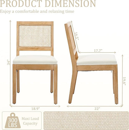 Modern Wooden Dining Chair Set of 6, Farmhouse Kitchen & Dining Room Chair with Solid Wood Legs, Rattan Upholstered Kitchen Chairs for Restaurant/Living Room (Beige, Set of 6)