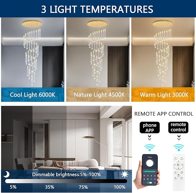 35-Light Long Large Modern Led Crystal Chandeliers Modern Spiral Chandeliers High Ceilings Chandelier for Staircase Foyer Gold
