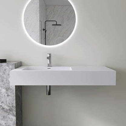 39.4"x18.9" Wall Mount Bathroom Vanity with Stone Resin Sink, White Floating Vanity Sink, Rectangular Vessel Sink for Bathroom, Modern Trough Design Matte White