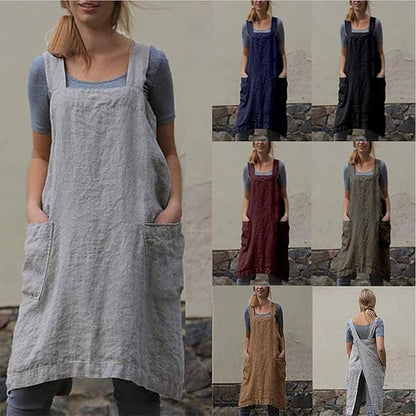 VLZUFE Cotton Linen Apron for women Cross Back Apron Pinafore Dress for Baking Cooking Gardening Work