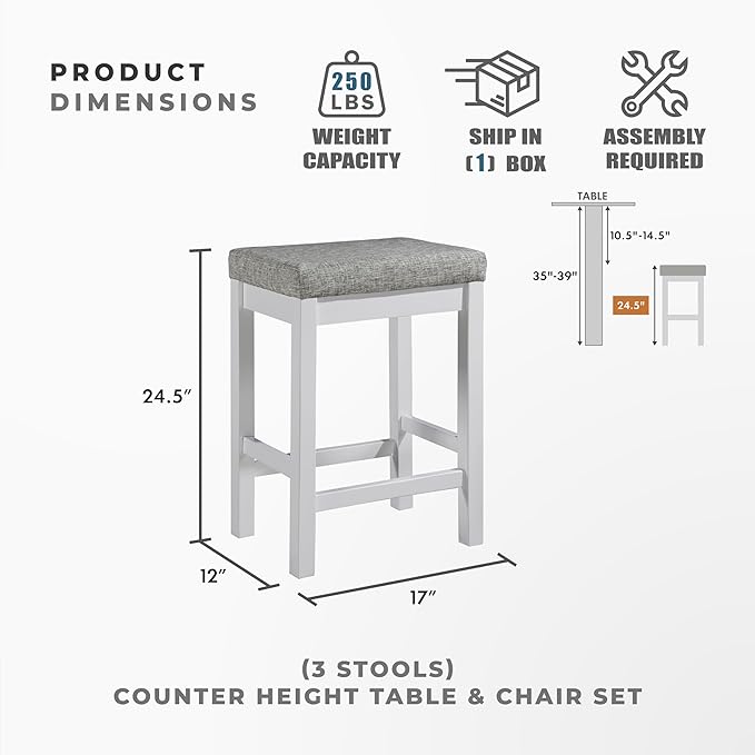 Lexicon Oreille Bar Table with Stools Set, Modern Console Table with Stools - 4-Piece Set with 2 USB Ports & A/C Power Outlets, Counter Height, Discrete Drawer, Perfect Dining Room & Kitchen White