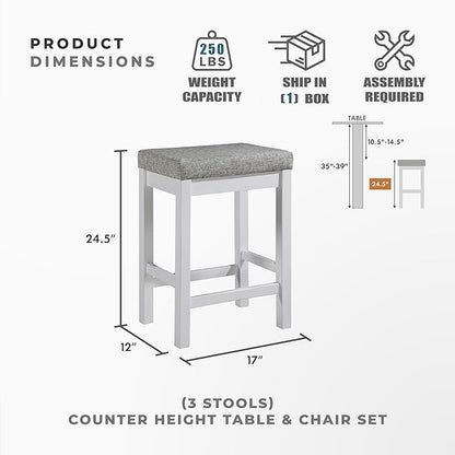 Lexicon Oreille Bar Table with Stools Set, Modern Console Table with Stools - 4-Piece Set with 2 USB Ports & A/C Power Outlets, Counter Height, Discrete Drawer, Perfect Dining Room & Kitchen White