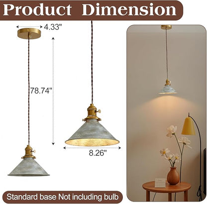 Rustic Pendant Light 2 Pack with Vintage Silver Metal Lampshade, Kitchen Island Pendant Light 6.5Ft Adjustable Hanging Lamp for Kitchen Island Dining Room Hallway