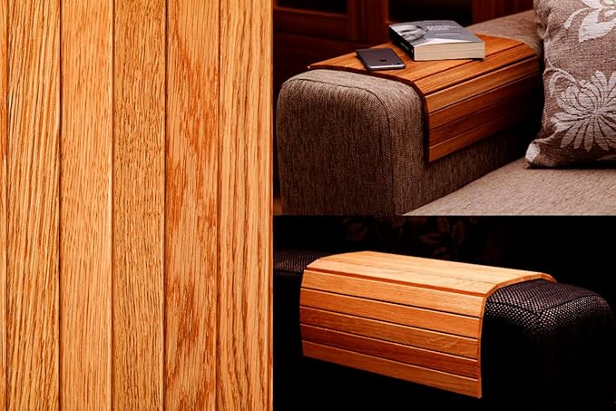 Food Grade Flexible and Foldable Wooden Sofa Armrest Tray - Convenient Dining and Snack Holder for Sofa or Armchair Dining Table Mat |Suitable for Food/Drinks/Snacks/Cup Coaster