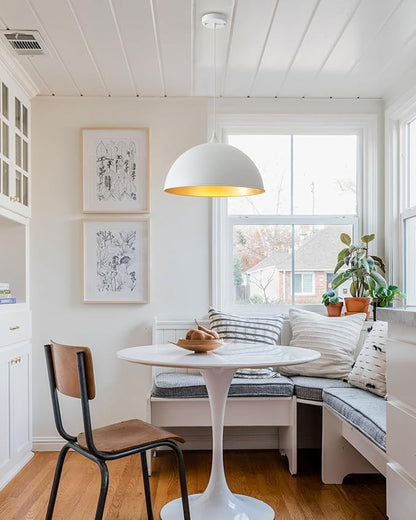 White Pendant Lights Kitchen Island 15.7", Modern Large Pendant Light Adjustable Height, Farmhouse Dome Hanging Light for Dining Room Bedroom Foyer Barn