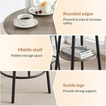 Zevemomo 3 Pieces Round Bar Table Set, Small Dining Table for 2, Breakfast Table with Storage, Modern Kitchen Bar Table, 2 Upholstered Stools with Backrest for Kitchen, Dining Room & Bistro-Grey