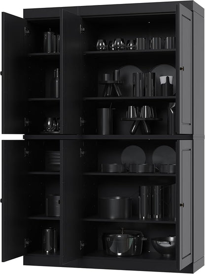 Palace Imports Solid Wood Kitchen Pantry Cabinet 71.5" Tall, 48.5" Wide – Freestanding Storage Cabinet with Adjustable Shelves – Black, Renewable Eco-Friendly 100% Wood, Made in Brazil
