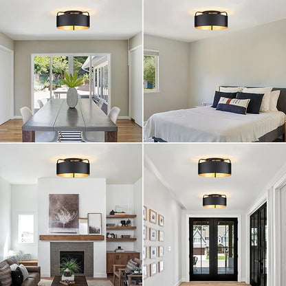 Flush Mount Ceiling Light, 4-Light Industrial Ceiling Light Fixture Matte Black with Gold Inside Kitchen Ceiling Lights for Living Room Kitchen Island Dining,E26 Base(Not Included Bulb)