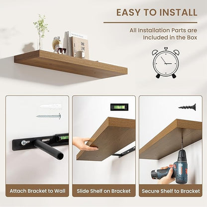 Dreamland 48 Inches Floating Shelves for Wall, 8" Deep Long Floating Shelves Set of 1, Large Display & Storage Shelf, Wall Shelf for Bathroom Bedroom Living Room Kitchen Office, Walnut