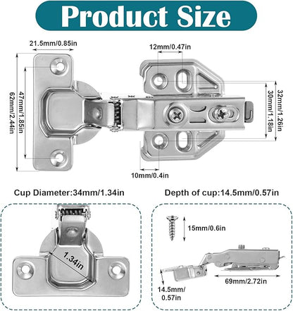 24 Pack Full Overlay Soft Close Cabinet Hinges, 105° Concealed Hidden Hinges with Clip-On Plates, 3D Adjustable for Frameless & Face Frame Cabinets - Silver