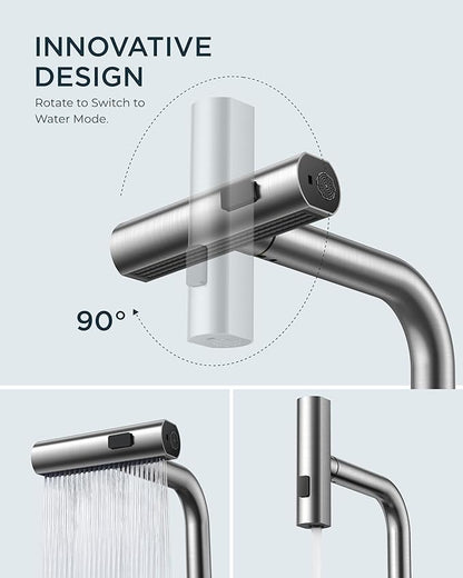 FORIOUS Touchless Waterfall Kitchen Faucets, Brushed Nickel Kitchen Sink Faucet with Pull Down Sprayer, Stainless Steel Modern Contemporary Kitchen Faucet Hands-Free for Laundry Bar Rv Farmhouse