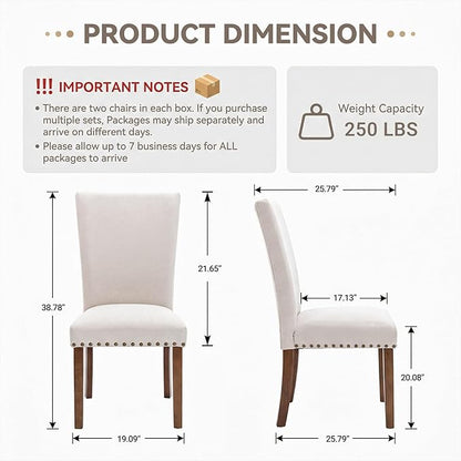 COLAMY Upholstered High Back Dining Room Chairs Set of 4 with Comfortable Padded Seat, Fabric Dining Chairs with Solid Rubber Wood Legs for Dining Room, Classic Gray Damask Pattern, Beige